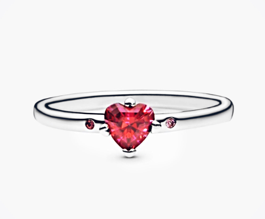 925 Sterling Silver Heart Red CZ Stones For Teens