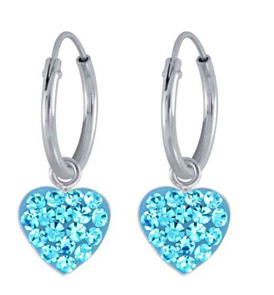 925 Sterling Silver 9mm Crystal Hearts Hoop Earrings For Kids, Teens - Forever Kids Jewelry