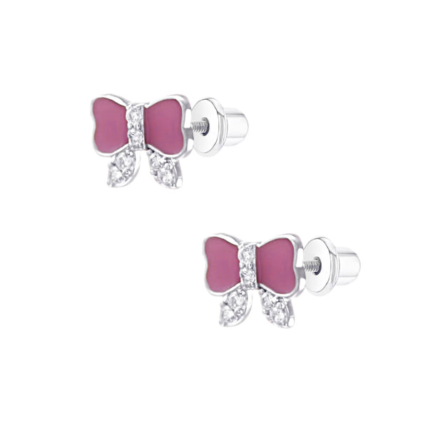 925 Sterling Silver Bow CZ Stones Screw Back Earring For Baby,  Kids, Teens - Forever Kids Jewelry