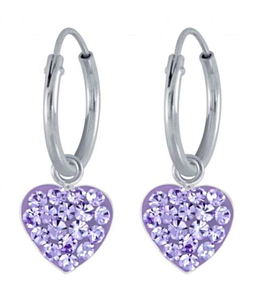 925 Sterling Silver 9mm Crystal Hearts Hoop Earrings For Kids, Teens - Forever Kids Jewelry