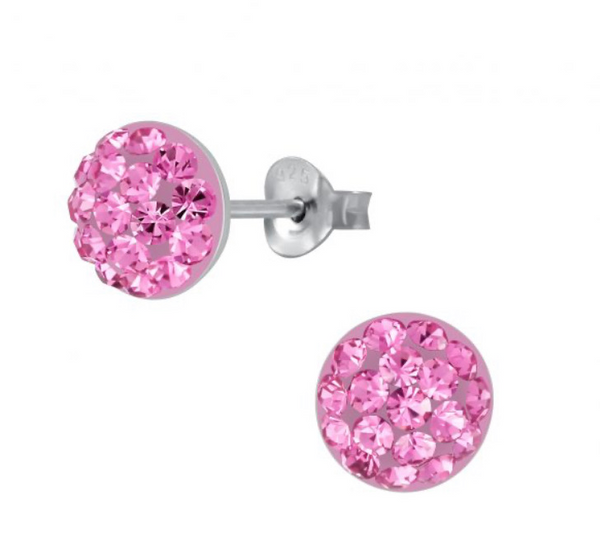 925 Sterling Silver Round Crystal Stones Enamel 8 mm Push Back Earrings For Kids, Girls - Forever Kids Jewelry