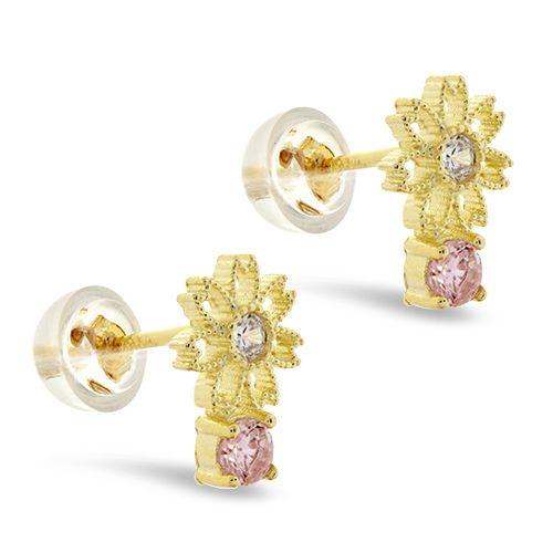 14K Gold Plated 925 Sterling Silver Flower 4A CZ Stone Push Back Earrings For Kids and Teens - Forever Kids Jewelry