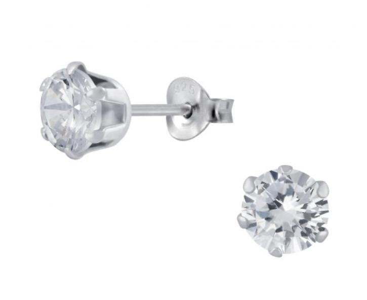 925 Sterling Silver Round Solitarie 6mm CZ Stone Push Back Earrings For Teens - Forever Kids Jewelry