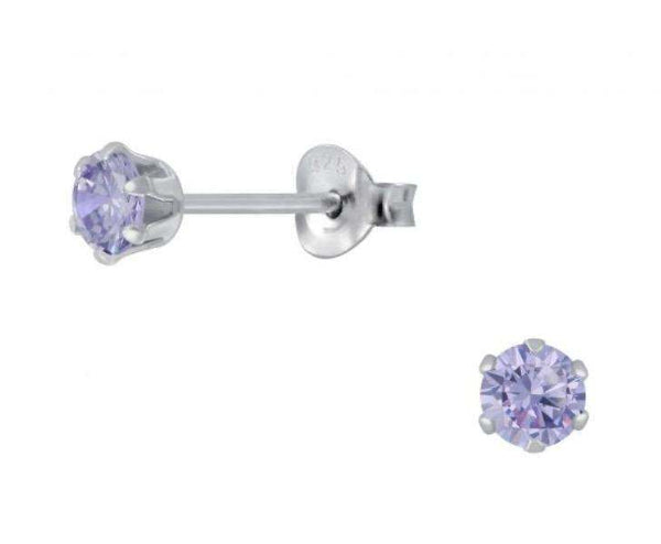 925 Sterling Silver Round Solitarie 4 mm CZ Stone Push Back Earrings For Teens - Forever Kids Jewelry