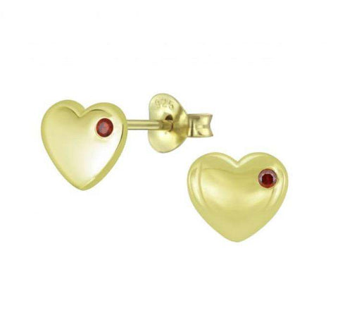 14K Gold Plated 925 Sterling Silver Polished Heart CZ Stone Push Back Earrings For Teens, Kids - Forever Kids Jewelry