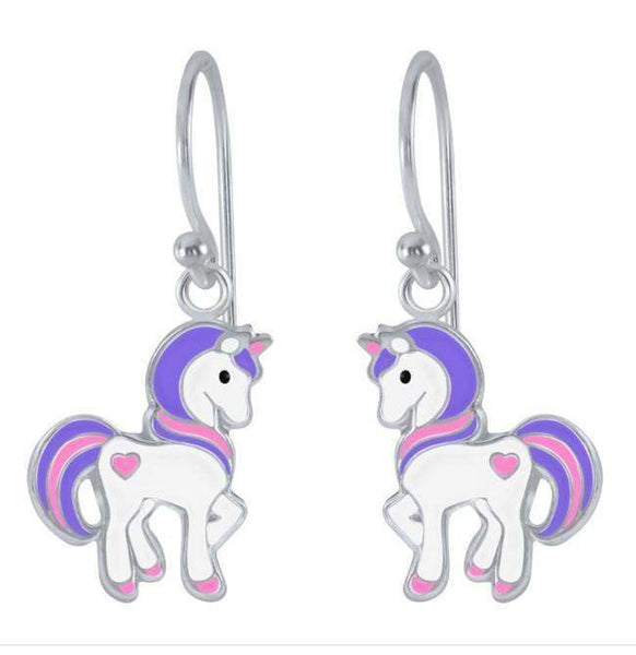 925 Sterling Silver Unicorn With Heart Drop Earrings For Kids, Teens - Forever Kids Jewelry