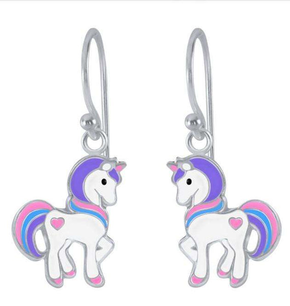 925 Sterling Silver Unicorn With Heart Drop Earrings For Kids, Teens - Forever Kids Jewelry