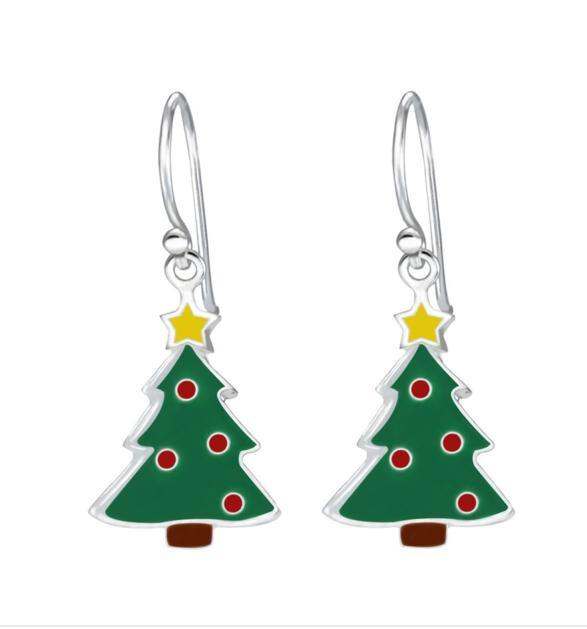 925 Sterling Silver Holiday Tree Drop Earrings For Kids, Teens - Forever Kids Jewelry