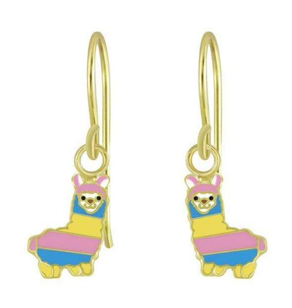 14K Gold Plated 925 Sterling Silver Multicolour Llama Drop Earrings For Kids, Teens - Forever Kids Jewelry