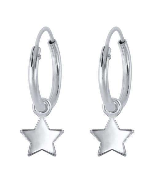 925 Sterling Silver Polished Star Hoop Earrings For Kids, Teens - Forever Kids Jewelry