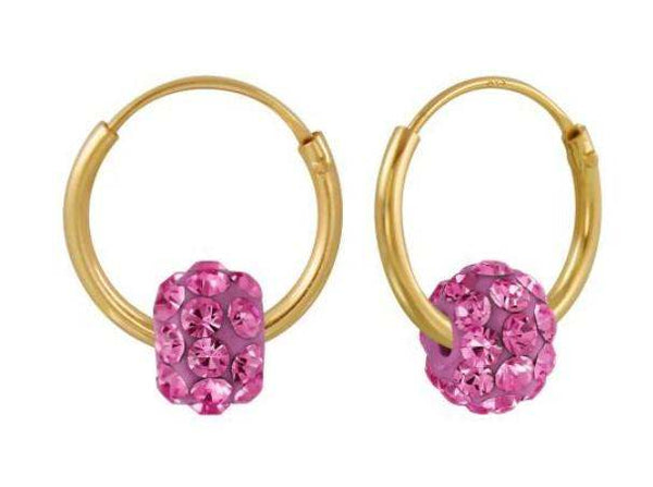 14K Gold Plated 925 Sterling Silver Crystal Hoop Earrings For Kids, Teens - Forever Kids Jewelry