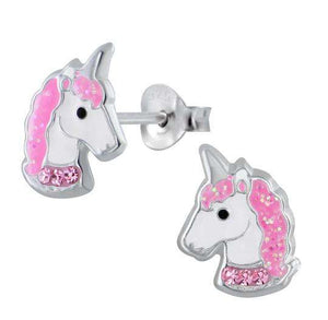 925 Sterling Silver Unicorn Crystal Glitter Hair Enamel Earrings Kids, Girls, Teens - Forever Kids Jewelry