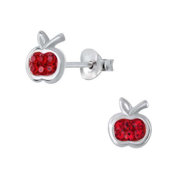 925 Sterling Silver Apple Crystal Stones Enamel Push Back Earrings For Kids, Teens - Forever Kids Jewelry