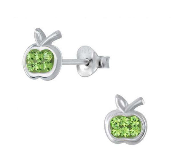925 Sterling Silver Apple Crystal Stones Enamel Push Back Earrings For Kids, Teens - Forever Kids Jewelry