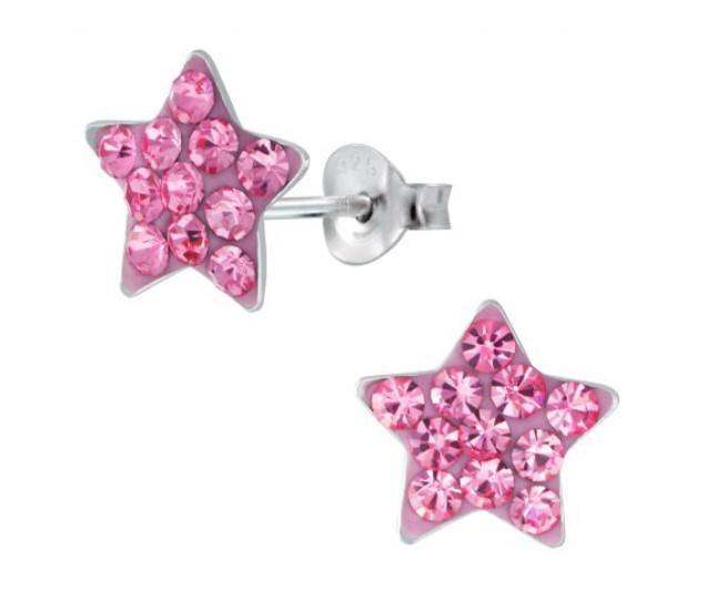 925 Sterling Silver Star Crystal Enamel Push Back Earrings For Kids and Teens - Forever Kids Jewelry