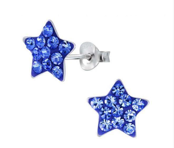 925 Sterling Silver Star Crystal Enamel Push Back Earrings For Kids and Teens - Forever Kids Jewelry