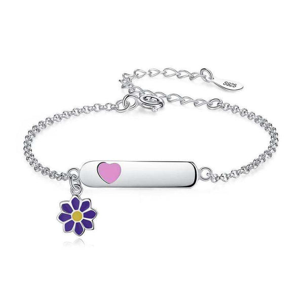 925 Sterling Silver Flower Heart ID Bracelet for Baby, Toddler, Kids and Teens - Forever Kids Jewelry