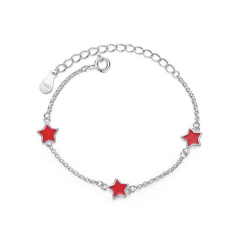 925 Sterling Silver Stars Bracelet Red Enamel For Toddlers, Kids - Forever Kids Jewelry