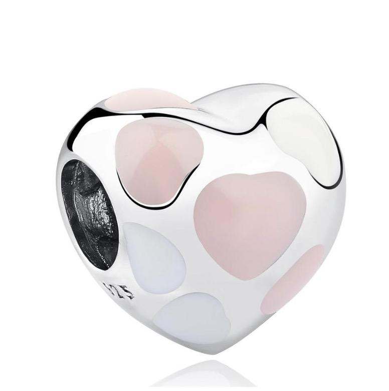 925 Sterling Silver Heart Charm White Pink Enamel - Forever Kids Jewelry