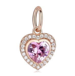 Gold Rose 925 Sterling Silver CZ Heart Charm Pink White Stones - Forever Kids Jewelry