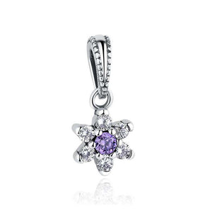 925 Sterling Silver Flower Charm White Purple CZ Stones - Forever Kids Jewelry