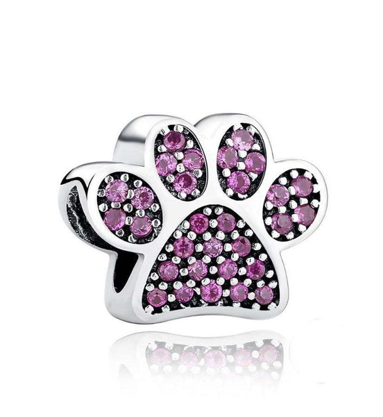 925 Sterling Silver Paw Print Charm Pink CZ Stones - Forever Kids Jewelry
