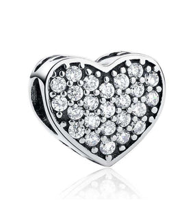 925 Sterling Silver Heart Charm White CZ Stones - Forever Kids Jewelry