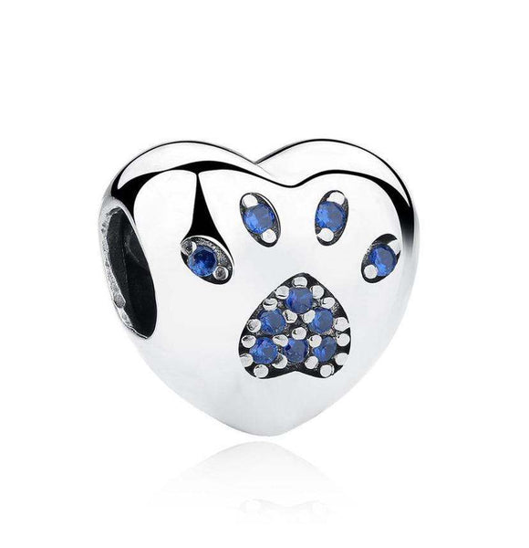 925 Sterling Silver Paw Print Heart Blue CZ Stones - Forever Kids Jewelry