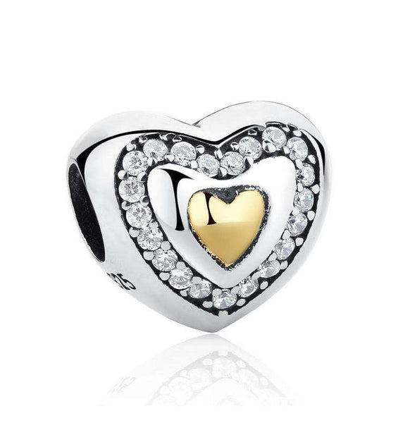 Gold Plated 925 Sterling Silver Heart Charm CZ Stones - Forever Kids Jewelry