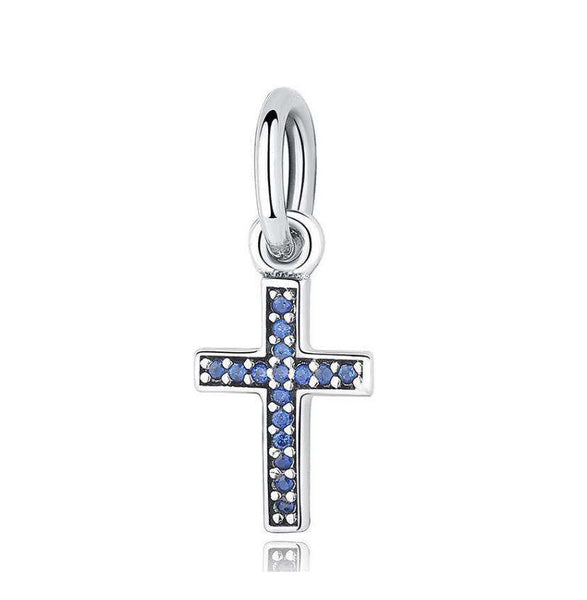 925 Sterling Silver Cross Charm CZ Stones - Forever Kids Jewelry