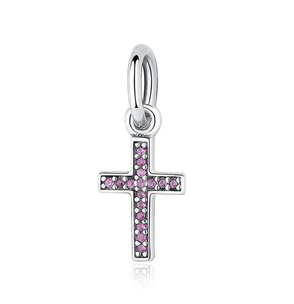 925 Sterling Silver Cross Charm CZ Stones - Forever Kids Jewelry