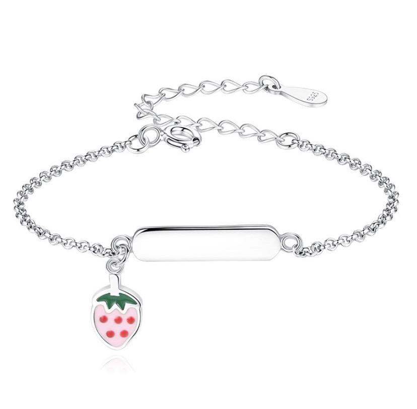 925 Sterling Silver Strawberry Charm Enamel Bracelet For Toddlers, Kids - Forever Kids Jewelry