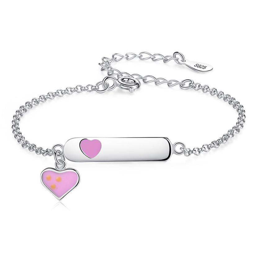 925 Sterling Silver Double Heart Charm Pink Enamel Bracelet For Toddlers, Kids - Forever Kids Jewelry