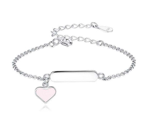 925 Sterling Silver Heart Charm Pink Enamel Bracelet For Toddlers, Kids - Forever Kids Jewelry