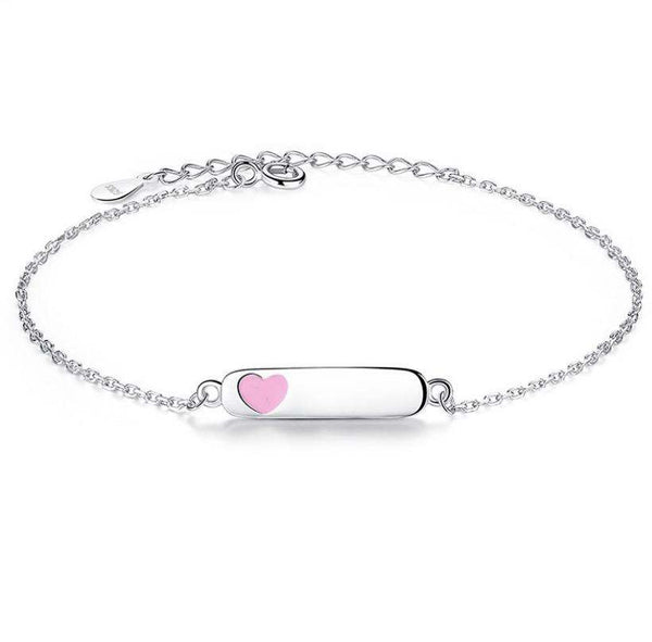 925 Sterling Silver Heart ID Tag Bracelet Pink Enamel For Baby, Toddlers, Kids - Forever Kids Jewelry
