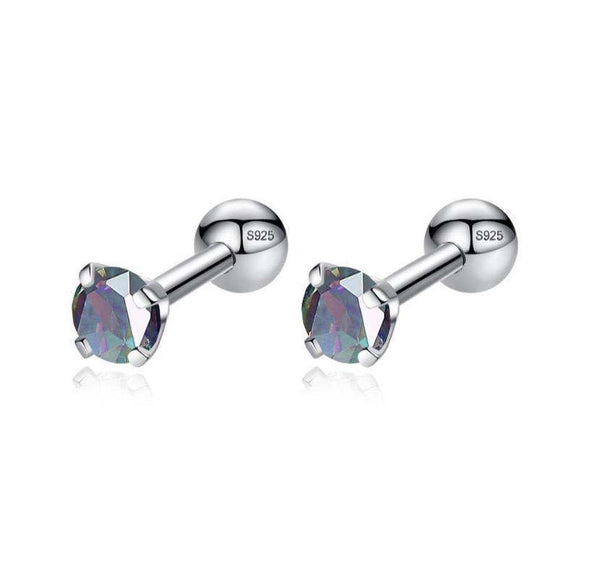 925 Sterling Silver Round CZ Stone Screw Back Earrings For Baby, Toddler, Kids and Teens - Forever Kids Jewelry