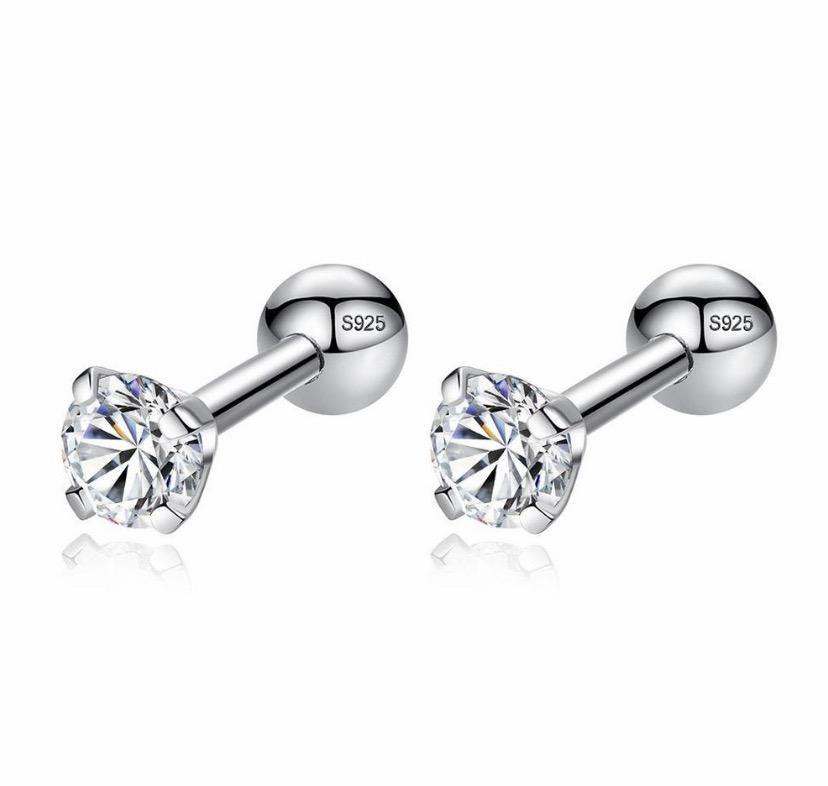 925 Sterling Silver Round CZ Stone Screw Back Earrings For Baby, Toddler, Kids and Teens - Forever Kids Jewelry