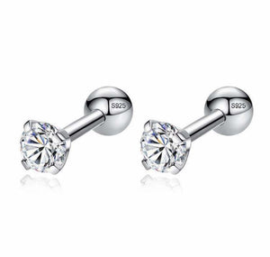 925 Sterling Silver Round CZ Stone Screw Back Earrings For Baby, Toddler, Kids and Teens - Forever Kids Jewelry