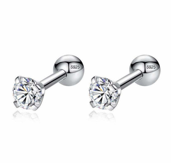 925 Sterling Silver Round CZ Stone Screw Back Earrings For Baby, Toddler, Kids and Teens - Forever Kids Jewelry