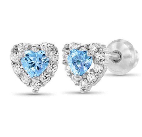 92Sterling Silver Heart CZ Stones 6 mm Screw Back Earrings for Baby, Toddler, Kids, Teens - Forever Kids Jewelry