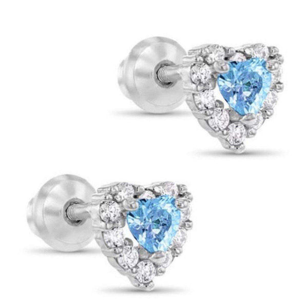 92Sterling Silver Heart CZ Stones 6 mm Screw Back Earrings for Baby, Toddler, Kids, Teens - Forever Kids Jewelry