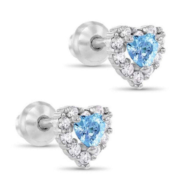 92Sterling Silver Heart CZ Stones 6 mm Screw Back Earrings for Baby, Toddler, Kids, Teens - Forever Kids Jewelry