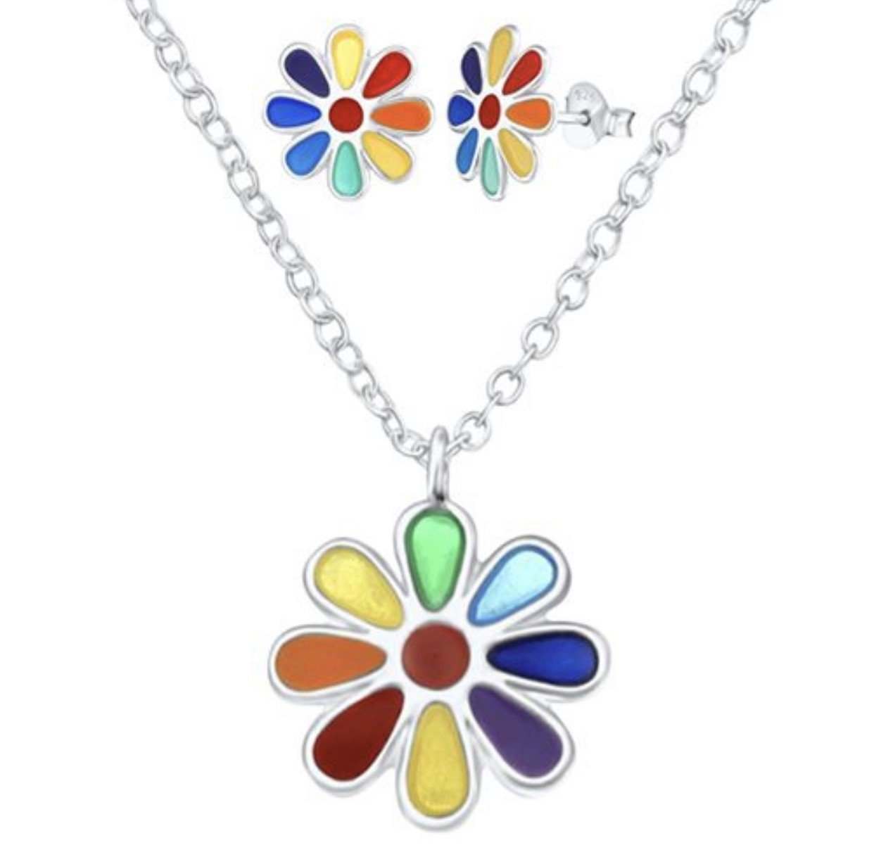 925 Sterling Silver Flower Push Back Earrings and Necklace Set For Toddlers and Kids - Forever Kids Jewelry