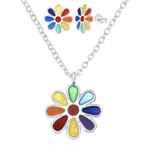 925 Sterling Silver Flower Push Back Earrings and Necklace Set For Toddlers and Kids - Forever Kids Jewelry