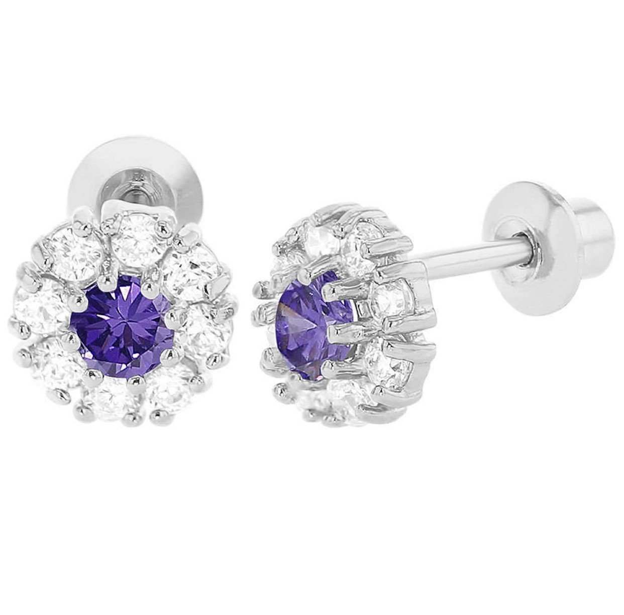 925 Sterling Silver Flower CZ Stones Screw Back Earrings For Baby, Kids and Teens - Forever Kids Jewelry