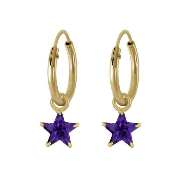 14K Gold Plated 925 Sterling Silver Star 4 mm CZ Hoop Earrings For Kids, Teens - Forever Kids Jewelry