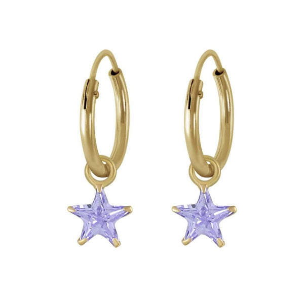 14K Gold Plated 925 Sterling Silver Star 4 mm CZ Hoop Earrings For Kids, Teens - Forever Kids Jewelry