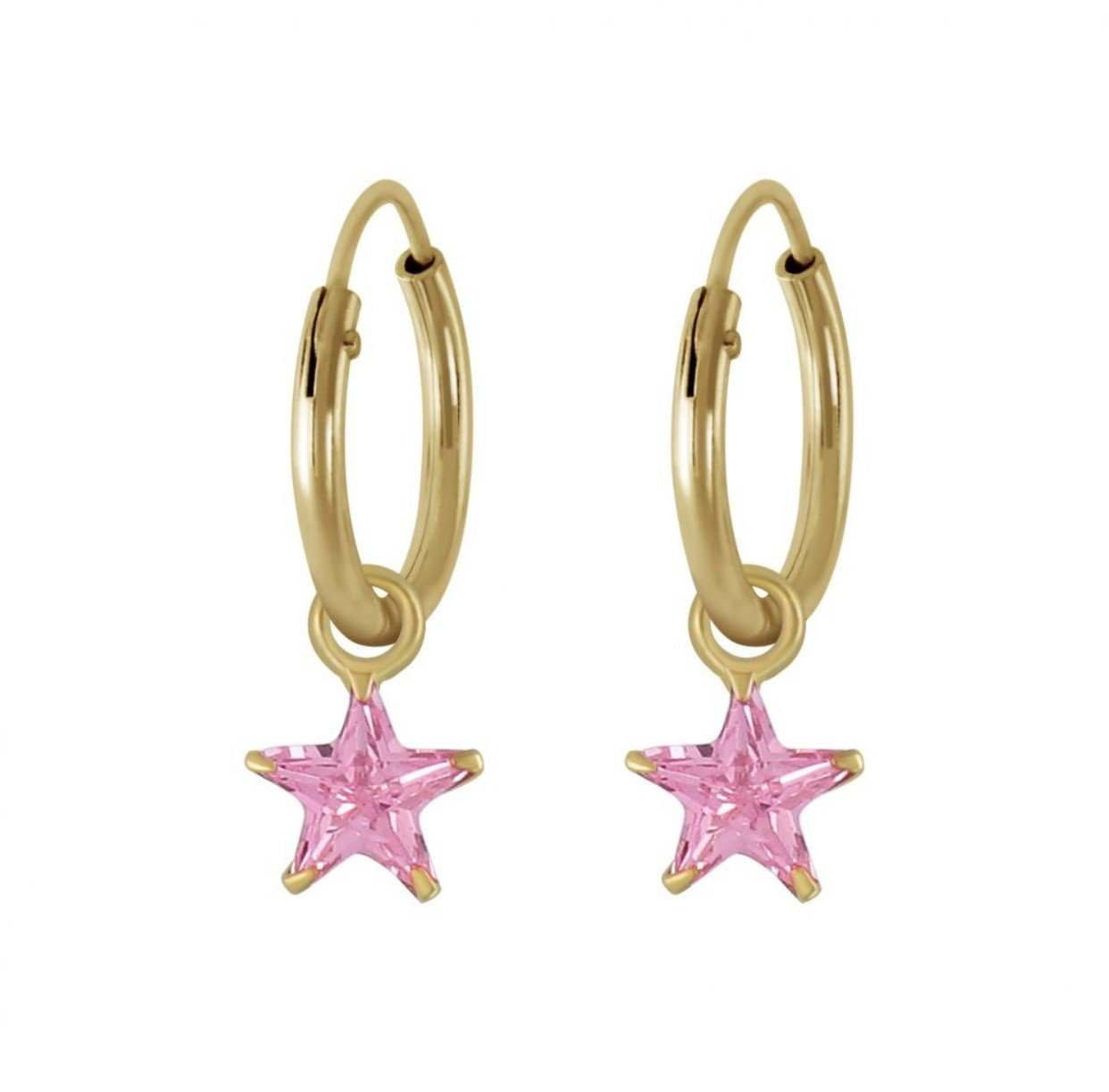 14K Gold Plated 925 Sterling Silver Star 4 mm CZ Hoop Earrings For Kids, Teens - Forever Kids Jewelry