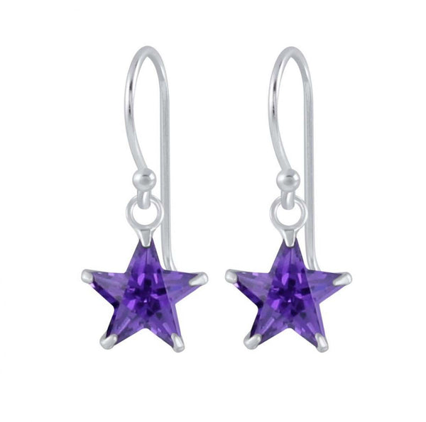 925 Sterling Silver Star 8mm CZ Stone Drop Earrings For Kids, Teens - Forever Kids Jewelry