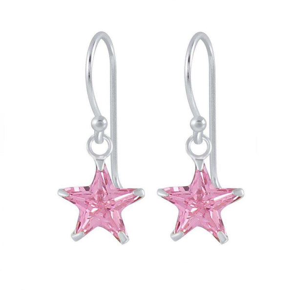 925 Sterling Silver Star 8mm CZ Stone Drop Earrings For Kids, Teens - Forever Kids Jewelry